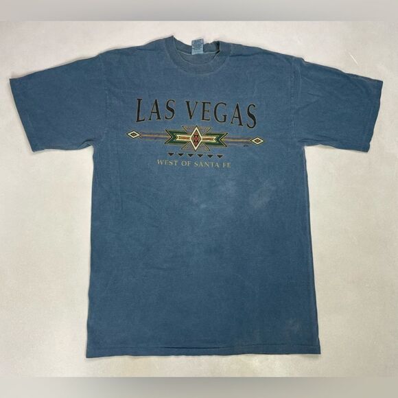 VINTAGE Las Vegas West Of Santa Fe Graphic T-shirt Men Large 90s Single Stitch - Picture 1 of 9